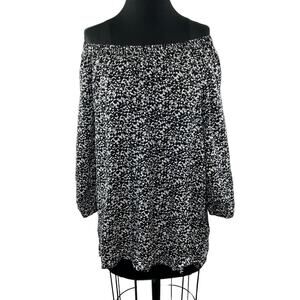 Womens Black White Print Off the Shoulder Long Sleeve Tunic Top Blouse XL